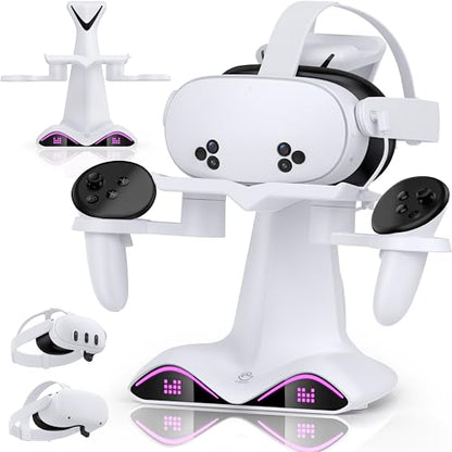 Charging Dock for Meta Quest 3/3S/2 - VR Headset Fast Charging Station Controller Display Stand, VR Accessories for Meta with 4×1100mAh Controller Batteries & LED Light