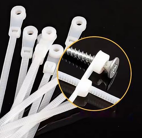 Fixed Hole Zip Tie, 100 Pcs 5.9 Inch White Zip Tie With Screw Holes and 100 Pcs Silver M4 x 12 Screws for Daily Fastening (white) - color: White