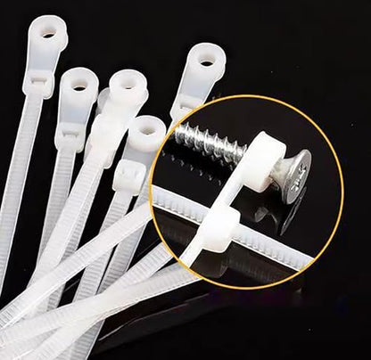 Fixed Hole Zip Tie, 100 Pcs 5.9 Inch White Zip Tie With Screw Holes and 100 Pcs Silver M4 x 12 Screws for Daily Fastening (white) - color: White