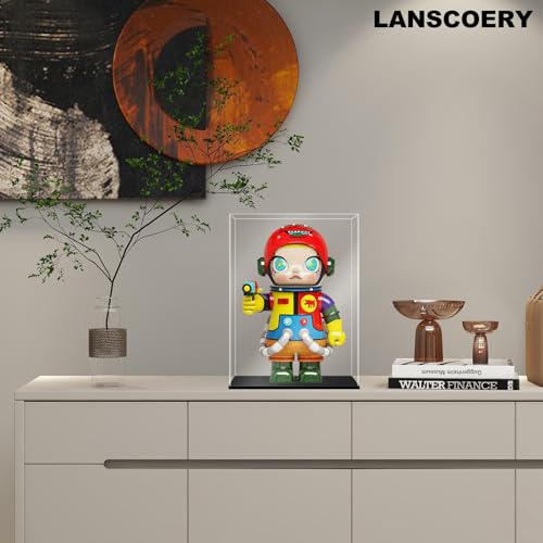 LANSCOERY Acrylic Display Case, 8x8x12 in, Upgraded Thickened UV-Resistant Showcase, 98% Clarity Dustproof Box with Glossy Black Base for Action Figures, LEGO & Models, Includes Scraper & LED Light - color: Black, size: 8x8x12inch; 20x20x30cm