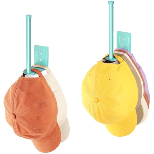 2 Pack Hat Racks for Baseball Caps, Stainless Steel Hat Organizer for Baseball Cap, Hat Holder Storage Organizer, Hat Hanger Strong Adhesive/Wall Drilled for Door, Bedroom, Closet(Light Blue 6 in) - color: Light Blue, size: 2 Pack 6 in