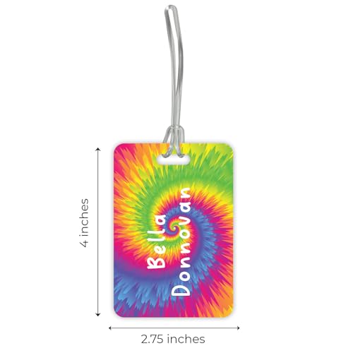 Personalized Tie Dye Luggage Tag / 2.75" x 4" Custom Retro Bag Tag/Double Sided Durable Plastic Luggage Tag with Plastic Strap/Made in The USA - style: Tie Dye