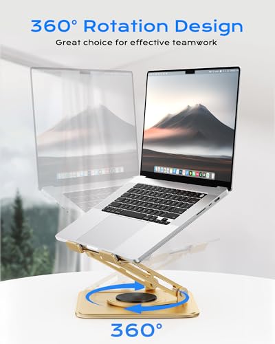 LOXP Adjustable Laptop Stand, Computer Stand with 360 Rotating Base, Ergonomic Laptop Riser Mount for Desk Foldable Protable Computer Desk Fits with MacBook Pro Air (10-16") - Gold - color: Alluvial Gold