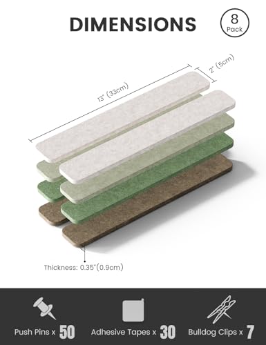 Fluxynara Cork Board Alternative Felt Strip Board 8-Pack 13"x2", Office Pin Board with 50 Push Pins, Adhesive Install for Bedroom Door & Home Office (Moss Haven） - color: Moss Haven, size: 8-pack