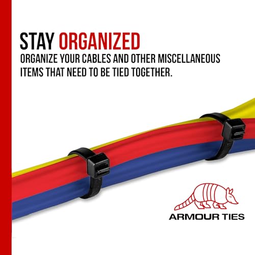 14-inch Black Zip Ties Heavy Duty UV Resistant Nylon Cable Ties, 50lb Tensile Strength, 100-Pack - Durable Wire Ties, Heavy Duty Tie Straps Indoor and Outdoor Cable Management Solution by ARMOUR TIES - size: 14 Inch