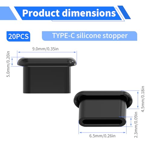 Type-C Curved Plug Protective Cover 20 Pcs Anti-Dust Protector Caps, Plug Protector Caps for Type-C Curved Female Ports and Computers Black Silica Gel - color: Black, size: TYPE-C Curved