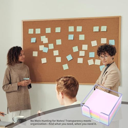 Sticky Notes Holder，Clear Acrylic 3" x 3" Post it Note Holder Dispenser for Desk, Computer Screen, Classroom Office Organizer, Light Blue