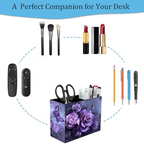 Pen Holder and Anti-Slip Mouse Pad Combination, Makeup Brush Storage Box, Tableware Storage Box, Suitable for Office and Home - Purple Rose - color: Purple Rose