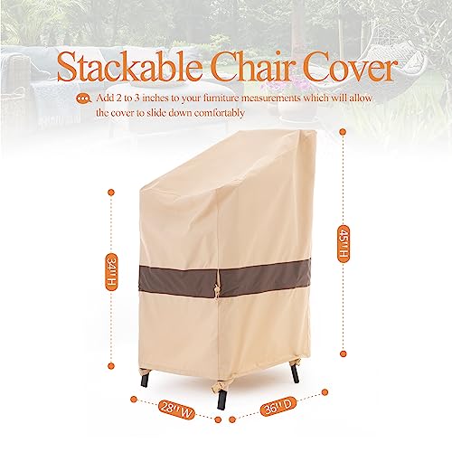 WJ-X3 Stackable Patio Chair Cover, Heavy Duty, Wind Resistant and Waterproof Outdoor Lawn Chair Covers, 28W x 36D x 45H, (4-6 Stacked Chairs), Beige/Coffee, 1-Pack - color: Beige & Coffee, size: 28W x 36D x 45H, 1-Pack, Stacked Chairs (4-6)