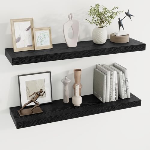 Dreamland 36 Inch Long Floating Shelves in Black,8 Inch Deep Floating Shelf for Wall,Large Display & Storage Shelf, Wall Shelf for Bathroom Bedroom Living Room Kitchen Office，Set of 2 - color: Black, size: 36"W x 8"D, Set of 2