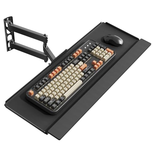 PUTORSEN Wall Mount Keyboard Tray with Adjustable Arm - Ergonomic Swivel & Tilt, Universal Keyboard and Mouse Tray for Home Office, Gaming & Streaming, 7.6"x25.8" Platform, Holds up to 19.8 lbs