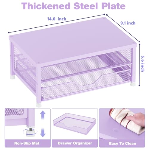 OPNICE Computer Monitor Stand Riser, Desk Organizer with Drawer, Printer & Laptop Stand, Office Desk Accessories & Workspace Desktop Organizers Storage for Office Supplies(Purple) - color: Purple, size: With Drawer