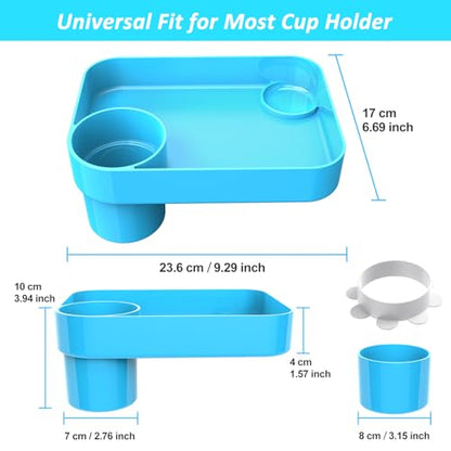 Car Seat Snack Tray for Toddlers, Reduces Mess Square Travel Tray Cup Holder Snack Tray, Durable Car Food Tray for Kids, Universal Fit Kids Travel Road Trip Essentials (Sky Blue) - color: Sky Blue