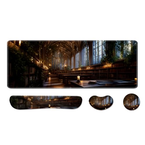 Desk Pad and Keyboard Wrist Rest, Large Mouse Pad + Keyboard Pad+Mouse Wrist Support, Non-Slip Desk Mat Protector for Office, Home 31.5×11.8 Inches Cathedral - color: Cathedral
