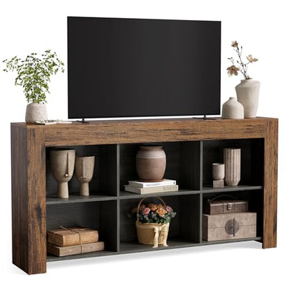 LITTLE TREE TV Stand with Storage, 63-Inch Entertainment Center with Shelves, Modern Media Console for Television up to 65" for Living Room, Bedroom, Brown + Black - color: Brown + Black