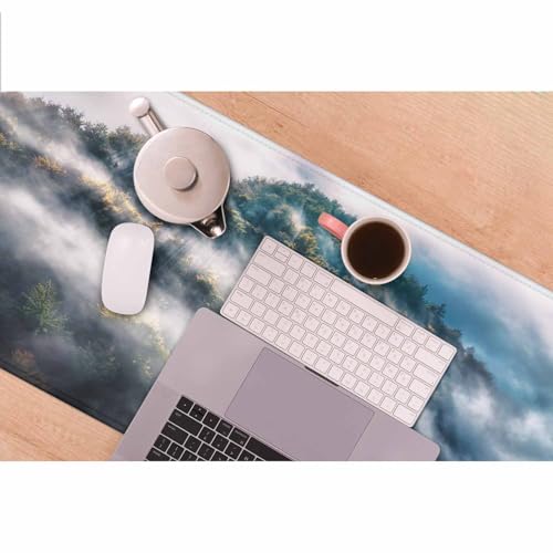 Foggy Landscape Full Desk Mouse Pad Mountain Clouds Sunrise Hills Trees Spring Large Gaming Mousepad for Keyboard PC.Home,Office 35.4"X15.7" - color: foggy landscape