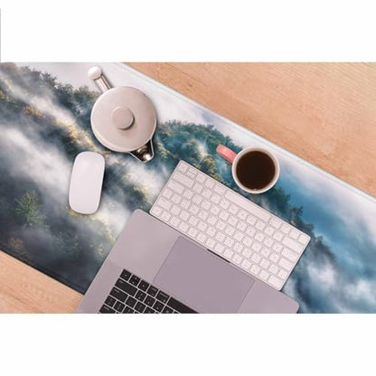 Foggy Landscape Full Desk Mouse Pad Mountain Clouds Sunrise Hills Trees Spring Large Gaming Mousepad for Keyboard PC.Home,Office 35.4"X15.7" - color: foggy landscape