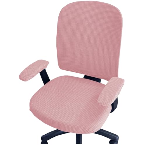 HAPPYDOG 4 Pcs Office Chair Covers Set Stretchable Protective Rotating Computer Chair Seat Covers with Armrest Covers (Pink) - color: Pink