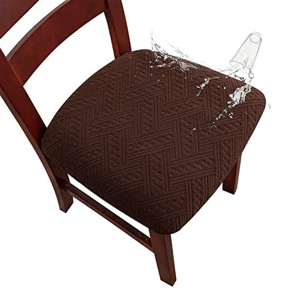Genina Waterproof Chair Seat Covers Dining Room Chair Covers Stretch Seat Cover for Dinning Room Chair Protector Slipcovers for Kitchen, Hotel (2, Pattern1-Chocolate) - color: Pattern1-chocolate