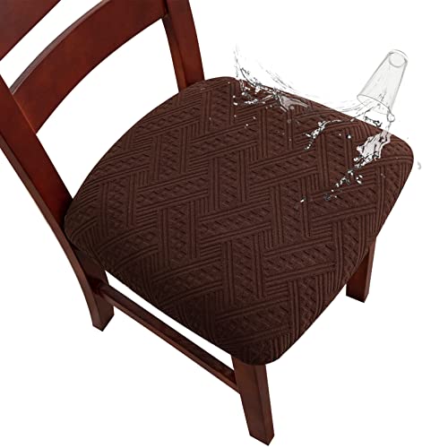 Genina Waterproof Chair Seat Covers Dining Room Chair Covers Stretch Seat Cover for Dinning Room Chair Protector Slipcovers for Kitchen, Hotel (2, Pattern1-Chocolate) - color: Pattern1-chocolate