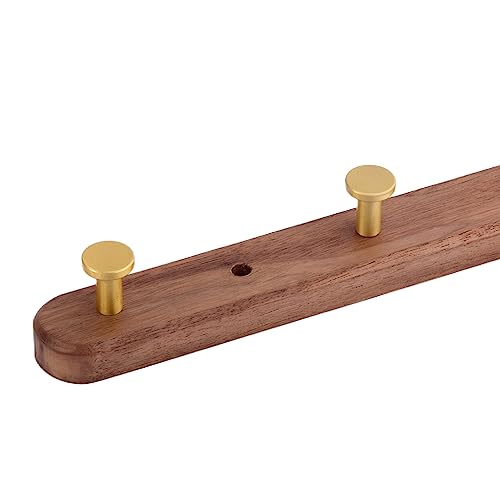 Wall Mounted Coat Rack, Entryway Hanging Coat Rack, Metal Wood Coat Rail with 3 Rustic Hooks Rail for Coat, Scarf, Bag, Towel, Key, Cap, Hat,Walnut Gold Matt - size: 3 Hooks - Round Shape