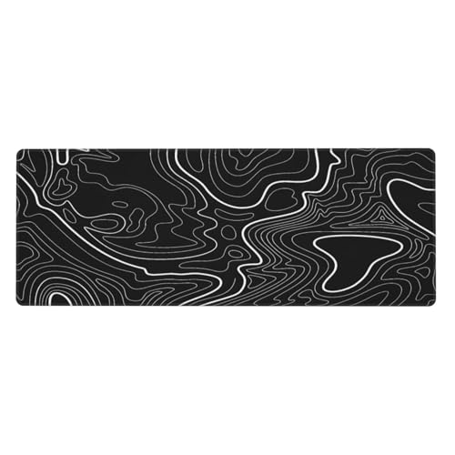 Black Topographic Contour Extended Big Mouse Pad Large,Gaming Mouse Pad Desk Pad,31.5x11.8x0.12 Inch Long Computer Keyboard Mouse Mat Mousepad Non-Slip Base and Stitched Edge for Gaming and Office - color: BlackTopographic Contour, size: 31.5Lx11.8W inche