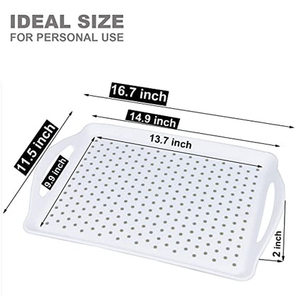ECOIOU Non Slip Food Serving Tray with Handles, Rectangle Anti-Slip Non-Toxic Dishwasher Safe Tray for Snack Fruit Dessert Breakfast Drink Come with Cleaning Cloths, White - color: White