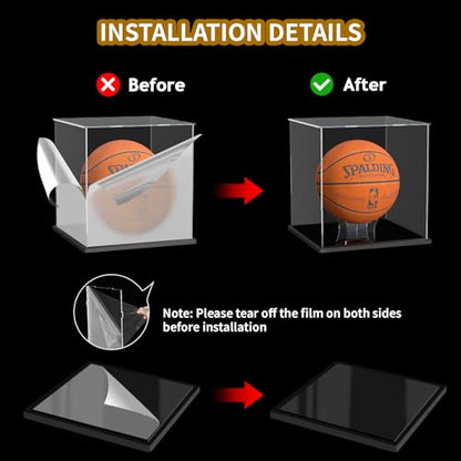 Basketball Display Case, Clear Acrylic Full Size Basketball Case Display, Assemble Soccer Ball Showcase, Sports Memorabilia Protector for Volleyball with Ball Stand - size: 11 x 11 x 11.4 inch