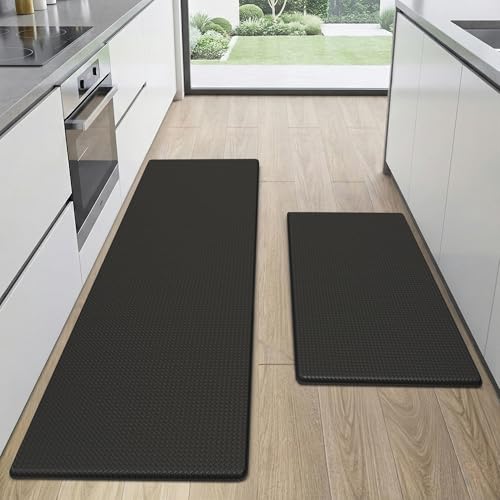 Kitchen Mats for Floor 2 piece - 17"x29"+17"x59" Anti Fatigue Mats for Kitchen Floor - Non Slip Cushioned Rugs for Standing - Black - color: Black, size: 2pc: 17" x 29" + 17" x 59"