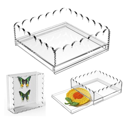 Scalloped Acrylic Tray with Magnetic Mat - 6.7"x6.7" Vanity Tray for Perfume with Drawer,Customizable for Photos,Artwork,Jewelry，Messages,Durable Perfect for Home Decor,Bathroom Counter Organizer - size: 6.7" x 6.7" x2.6"