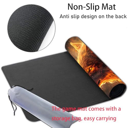 MTG Playmat, Smooth Surface Game Play Pad MTG TCG 24 x 14 inch with Storage Bag, Non-Slip Mouse Pad Card Fighting Game, Fire Wolf - color: Fire Wolf