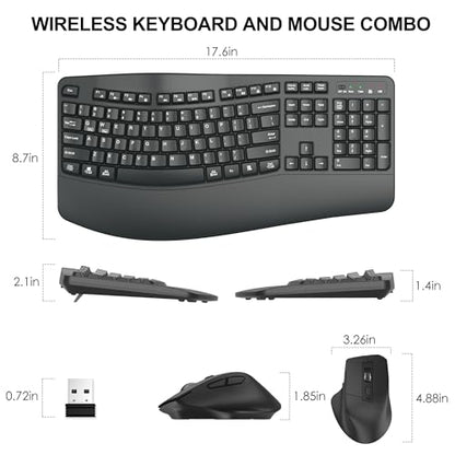 Wireless Keyboard and Mouse Combo, 2.4G Full Size Wave Keys Ergonomic Keyboard with Wrist Rest and 3-Level DPI Adjustable Wireless Ergonomic Mouse for Windows, Mac OS Desktop/Laptop/PC(Graphite) - color: Graphite