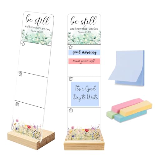 Sticky Note Holder Acrylic Monitor Memo Board Desk Organizers and Accessories Desk Decor Post It Note Holder with 200Pcs Sticky Notes Psalm 46:10 Be Still Christian Bible Verse Desk Sign - color: God