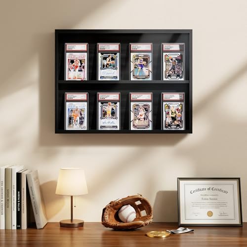 Emfogo Card Display Case, Trading Card Display with Clear View, Wooden Graded Sports Card Display Case Wall Mounted, Baseball Card Display Frame for Trading Card Collection (1 Pack-Black) - size: 2-Layer 1 Pack