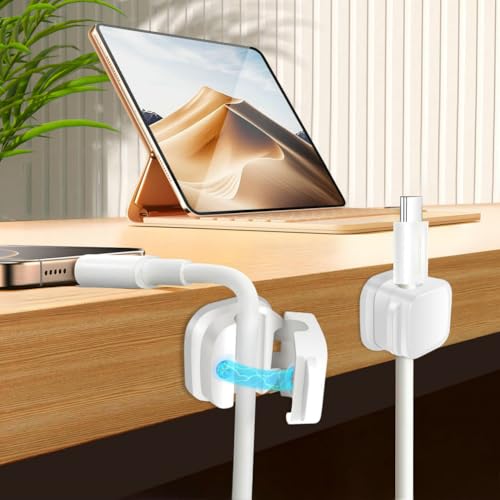 18 Pack Cord Organizer Holder, Magnetic Cable Clips Management, Easy Adhesive Phone Charging Cable Keeper, Hide Or Organize Desk Cable for Kitchen, Office, Car, Nightstand（White and Black） - color: White and Black