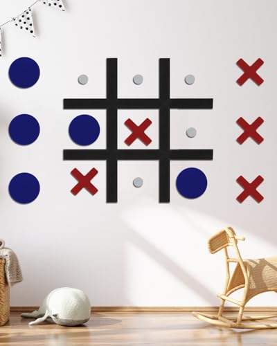 DTRK Magnetic Tic Tac Toe Wall-Mount Game,Game Room Decor,Hallway Decor,Playroom Decor,Modern Wall Decals for Kids Room,Classroom&Offices,Fun for Kids and Adults (Red&Blue, Simple Installation) - color: Red&blue