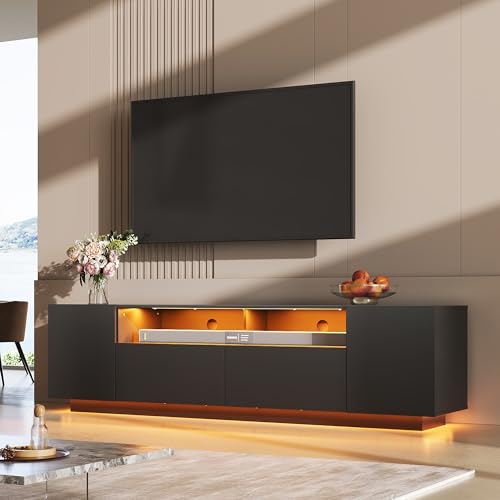 WLIVE LED TV Stand with Large Storage Cabinet, Modern Entertainment Center for 55/60/65/70/75 Inch TVs, Sturdy TV Console for Living Room, Bedroom,Rec Room(Black) - color: Black, size: 67'' Modern TV Stand
