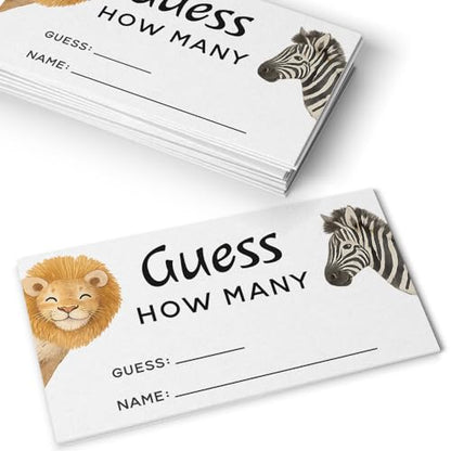 Printed Party Safari Baby Shower Guess How Many Game with Display Sign, Jungle Wild One Theme, Candy Jar Game Cards for Guests, 30 Cards & Sign - color: Jungle Safari