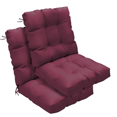Outdoor Chair Cushions Set of 2, 42x21x4 Inch Patio Cushion for Dining/Rocking Chairs, High Back Soft Seat Pad with Ties, Indoor Outside Use, Fade-Resistant & Waterproof, Burgundy - color: Burgundy