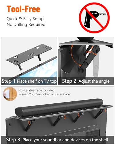 Soundbar Mount, No Drilling Steel TV Top Shelf Fits Most of Sound Bars Up to 15 Lbs, Universal Sound Bar TV Mount Bracket, Sound Bar Stand Compatible with Samsung, Sony, LG,Bose, 33.8x4.7inch - size: 33.8"