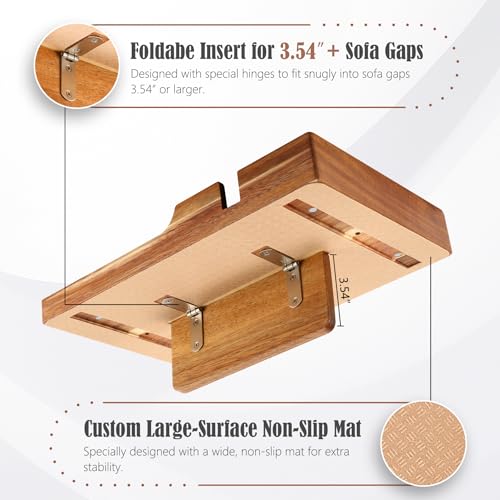Nnewvante Couch Tray Insert with Cup Holder,2-in-1 Insert & Flat Sofa Organizer Acacia Wood with 2 Cup Holders,Fits Middle Couch or Ottomans,for Snacks, Drinks, Remotes,15.35x9.84-inch - color: Acacia Wood