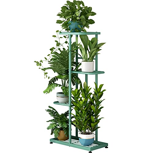 LINZINAR Metal 4 Tier 5 Potted Indoor Outdoor Plant Stand Shelf Planter Display for Patio Garden Corner Balcony Living Room - color: Light Green, size: 4 Tier-5 Potted