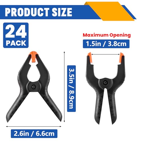24 Pack 3.5 inch Plastic Spring Clamps, Black Heavy Duty Clips, Backdrop Clips, Plastic Clamps for Crafts, Backdrop Stand, Woodworking, Photography - size: 3.5in-24P