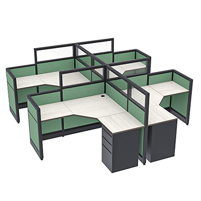 SKUTCHI DESIGNS INC. Modern 4 Person Cubicles | L-Shaped Workstations with Storage | Emerald Collection | Social Distancing | 5x5x52-39 H | Sea Salt - color: Sea Salt