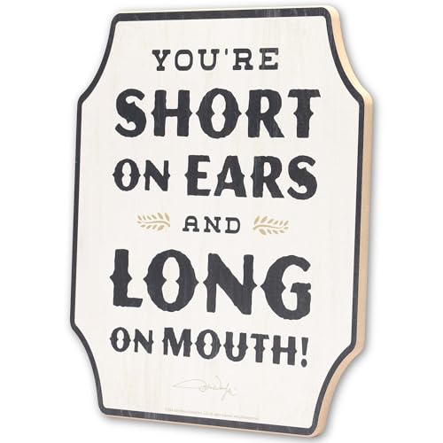Open Road Brands John Wayne Short on Ears Long on Mouth Wood Wall Decor - Funny John Wayne Sign for Man Cave or Office - color: White