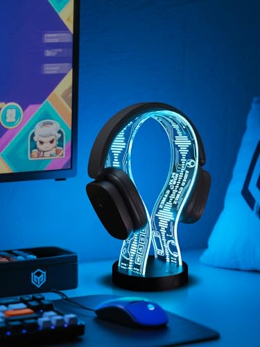 CoolGift Mart Light Up Headphone Stand with 16 Color Lights, Game Pattern Acrylic Headset Stand with 1 USB and 1 Type-C Charging Ports, Gifts for Gamers Men and Music Lovers - color: Color-Game