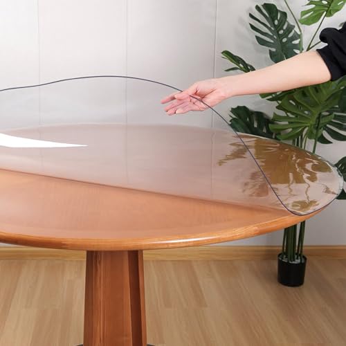 RostiKong 36 Inch Clear Plastic Round Table Top Protector PVC Tablecloth Cover Vinyl Cover Easy Clean Waterproof Furniture Topper Pad for Wood Dining Living Room Accent Coffee Patio Table Mat Desk Pad - color: Upgraded Clear Round Shape, size: 36" x 36"