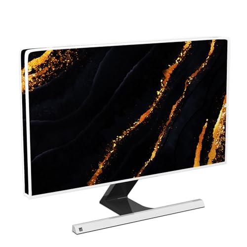 Black and Golden Marble Waterproof Computer Monitor Dust Cover 26, 27, 28 Inch Decorative Abstract Monitor Accessories Laptop TV LCD Screen Monitor Decoration for Tablet Home Office - color: Black and Golden, size: 26-28 Inch