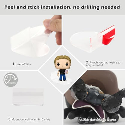 12PC Small Acrylic Wall Shelves – 2" Clear Floating Display Stand for Funko Pop, Action & Vinyl Figures, Ideal for Bedroom Living Room Office Decor - style: Adhesive-12PC