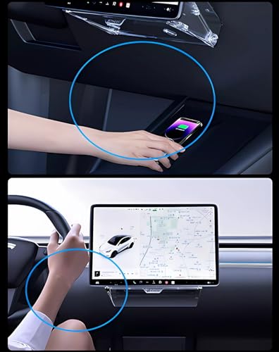 for 2020-2024 Tesla Model Y & 2017-2023 Model 3 - Hidden Center Console Organizer Tray, Tissue Holder, Open-Close Storage Shelf Box Under Dashboard Display (2-in-1, All Included) - style: 2-in-1, All Included